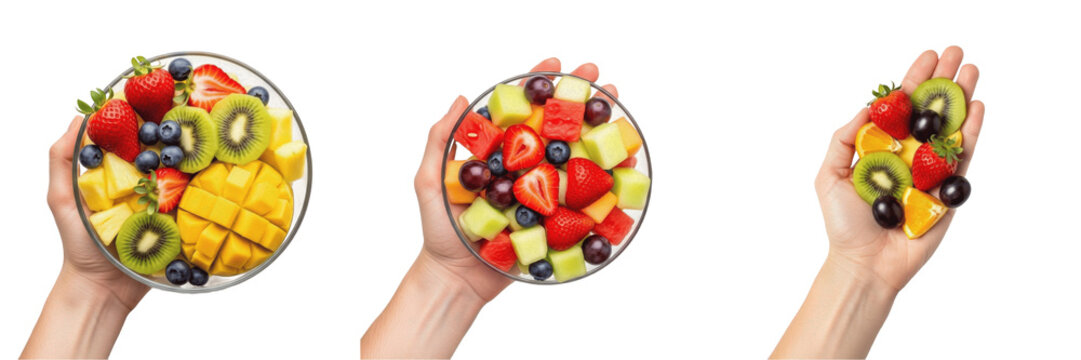 Hand holding freshly cut fruit mix - Fructus (Fruta / Fruit) - Fresh Organic Tropical Fruit - Healthy Vegan Snack - Natural Sweetness - High Quality Stock Photo Image - Premium Fruit Photography - Han