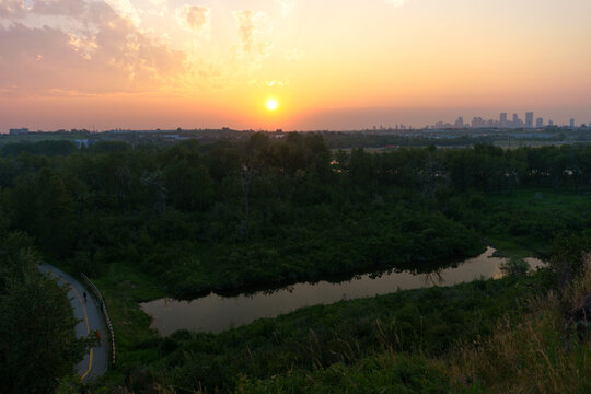 Sunset over a city skyline in Calgary, Alberta 