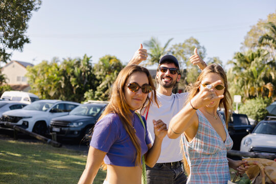 ugc Friends Playing for Camera After Market Byron Bay, Australia
