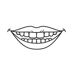 Obraz premium Smiling Mouth Drawing Outline, Open Lips, White Teeth, Happy Expression