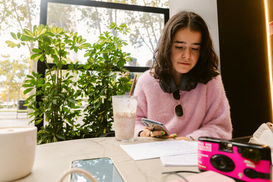 Studying Cafeteria Drink Smartphone