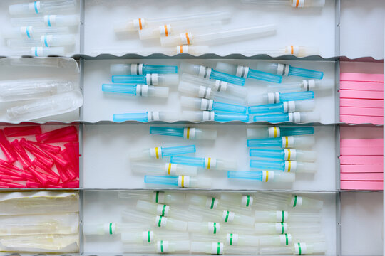 Organized medical ampoules in clinic storage