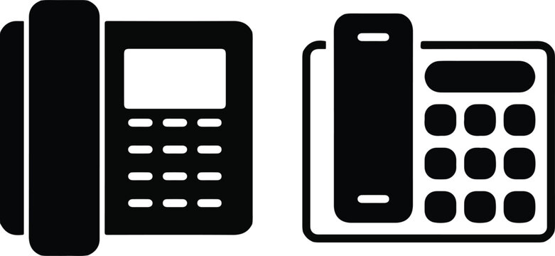 Business landline phone silhouette icons set office desk phone and intercom vector design