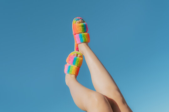 Colorful Rainbow Slippers Against Clear Blue Sky