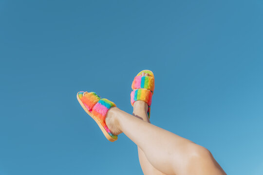 Colorful Rainbow Slippers Against Clear Blue Sky