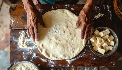 Fototapeta premium Preparing Dough for Delicious Khachapuri - A Culinary Delight.