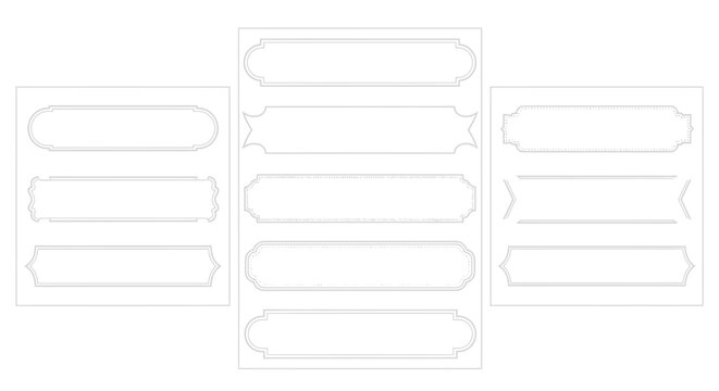 Collection of blank outline decorative frames and text boxes with corner ornaments on an isolated white background.