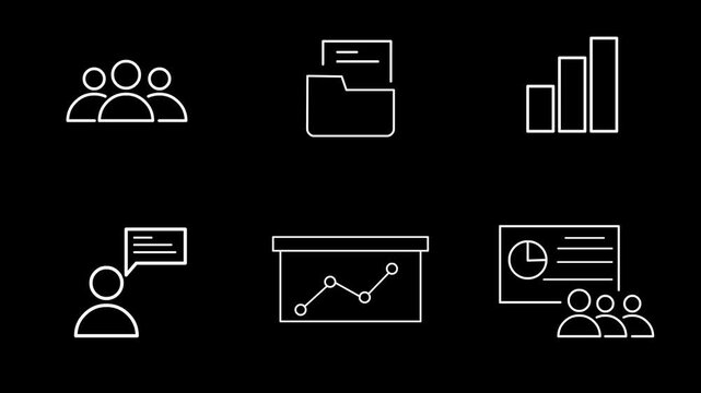 set pack of simple animated icons about business with transparent background