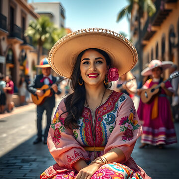 Mujer  bella y elegante en plaza con luz dram&aacute;tica y estilo tradicional