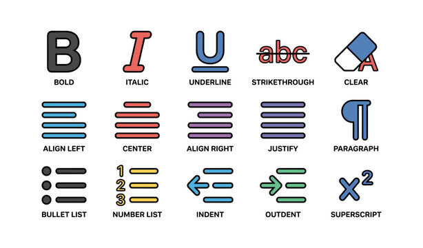 Text formatting icons arranged in grid on white background