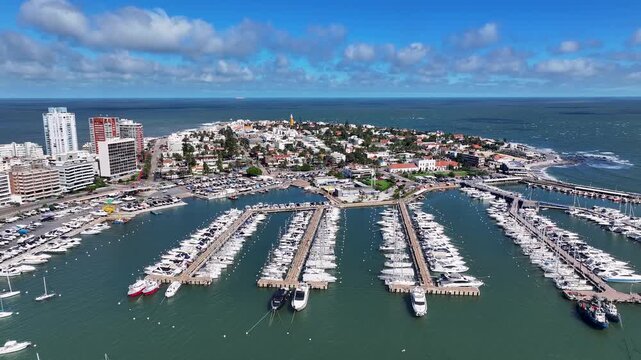 Punta Del Este Skyline At Punta Del Este In Maldonado Uruguay. Beach Landscape. Downtown District. Travel Destination. Punta Del Este Skyline In Punta Del Este In Maldonado Uruguay. 