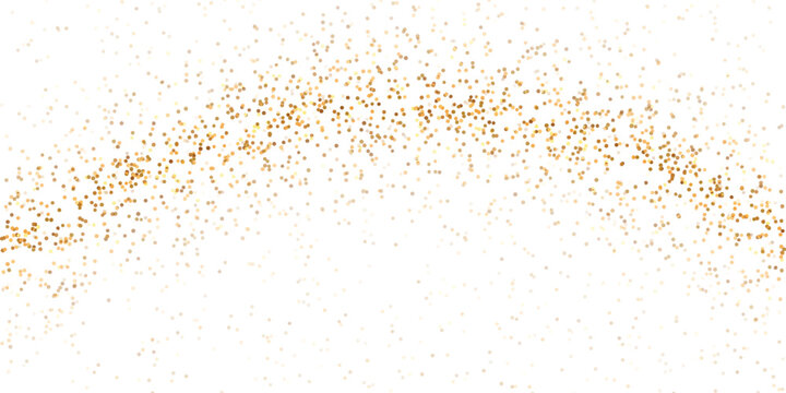 Elegant gold confetti wave with scattered glitter particles, flowing arc composition on light background, festive luxury vector texture for celebration and premium design