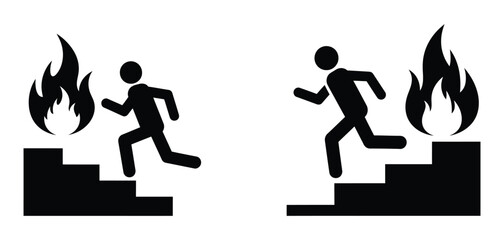 Emergency exit sign people running from flames on stairs © desinax