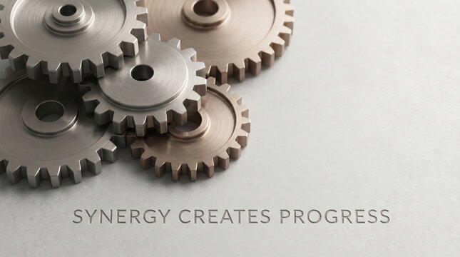Minimalist arrangement of gears showing energy creates progress