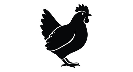 Fototapeta premium A simple black silhouette of a rooster standing in profile against a white background