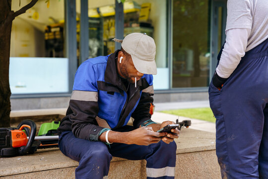 Urban tree maintenance between modern office buildings