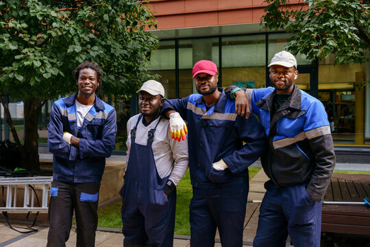 Urban tree maintenance between modern office buildings