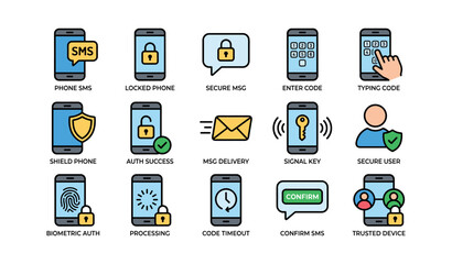 Fototapeta premium Mobile authentication icons showing secure messages and verification steps