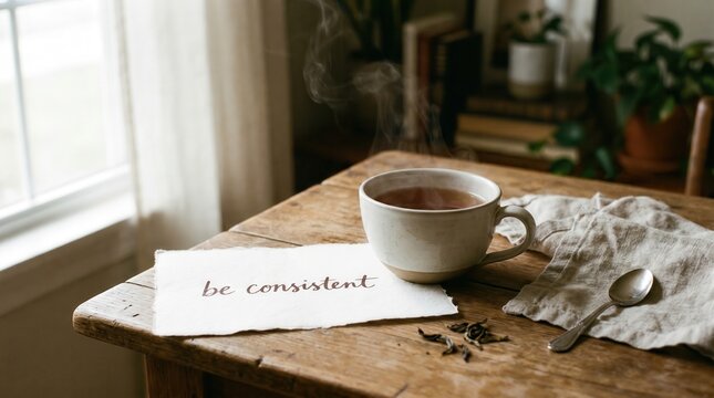 Cup of Tea Beside Small Hand s1 2 with Consistent Message