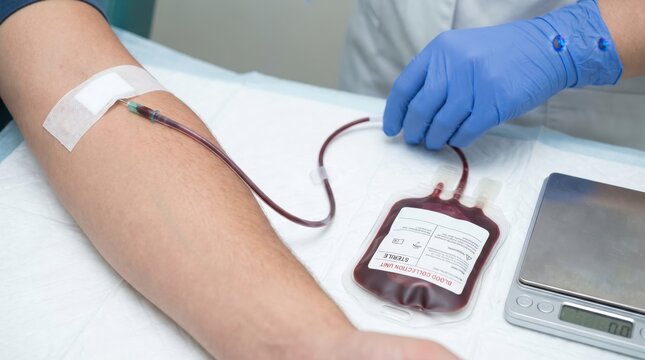Close-up view of a person's arm during blood donation