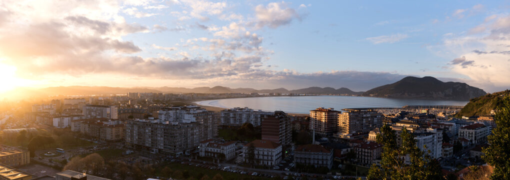 Santona city panoramic view at sunset