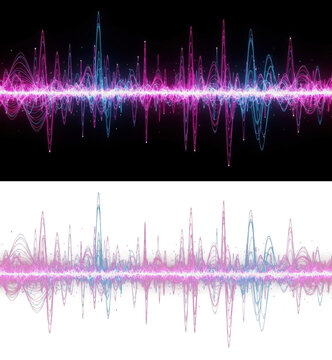 Neon Pink and Blue Coding Lines Forming Abstract Wave Structures - Isolated on Black - Lignes de codage n&eacute;on rose et bleu - L&iacute;neas de codificaci&oacute;n de ne&oacute;n rosa y azul - Abstract Wave Code Pink Blue