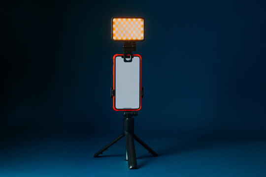 vertical phone setup with led light