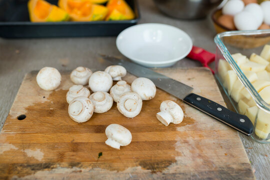Fresh Mushrooms and Vegetables Kitchen Prep Scene