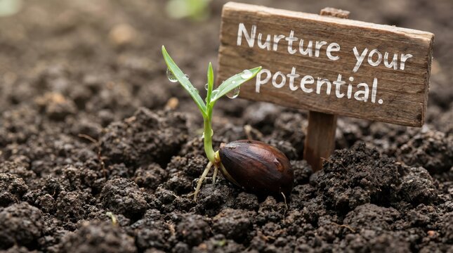 Single Perfectly Formed Seed Sprouting in Rich Soil