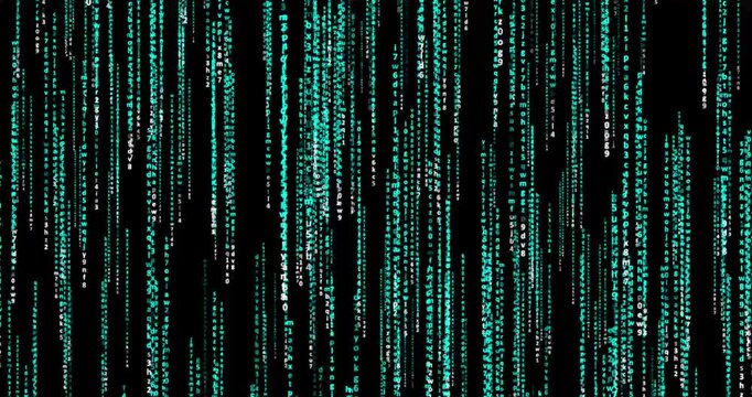 motion graphics of a falling cyber blue lines code with a black background