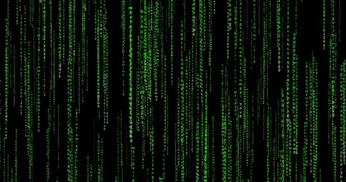 motion graphics of a falling cyber green lines code with a black background