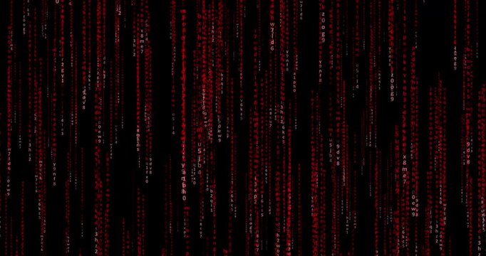 motion graphics of a falling cyber red lines code with a black background