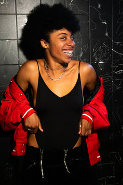 A beautiful woman in the bathroom of a party 