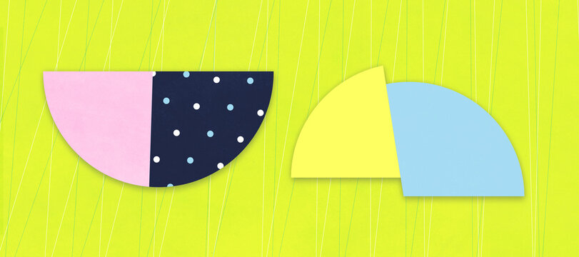 Circular shape divided into four unequal parts. Wide format banner.