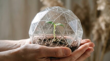 Small Sprout Growing Inside Geometric Dome
