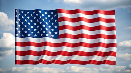 Fototapeta premium American flag waving in the wind with cloudy blue sky