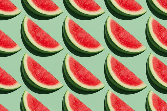 Watermelon slices arranged in a repeating pattern