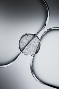 Abstract Macro Liquid Bubbles in Glassy Silver Fluid 