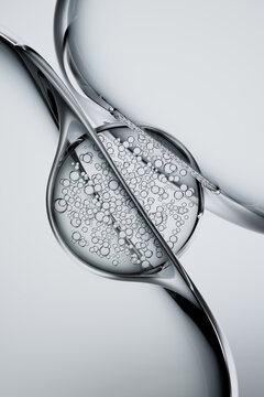 Abstract Macro Liquid Bubbles in Glassy Silver Fluid 