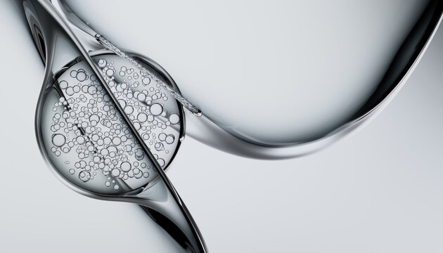 Abstract Macro Liquid Bubbles in Glassy Silver Fluid 