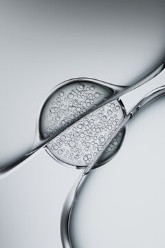 Abstract Macro Liquid Bubbles in Glassy Silver Fluid 