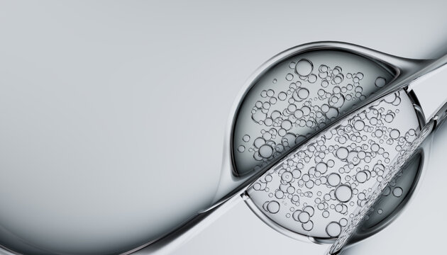 Abstract Macro Liquid Bubbles in Glassy Silver Fluid 