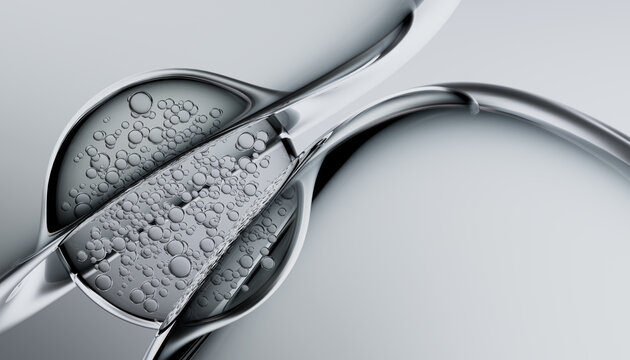 Abstract Macro Liquid Bubbles in Glassy Silver Fluid 