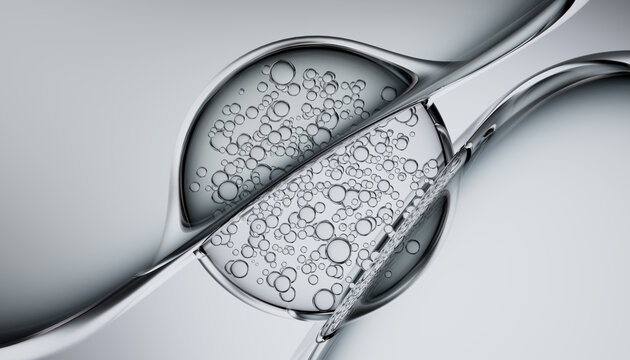 Abstract Macro Liquid Bubbles in Glassy Silver Fluid 