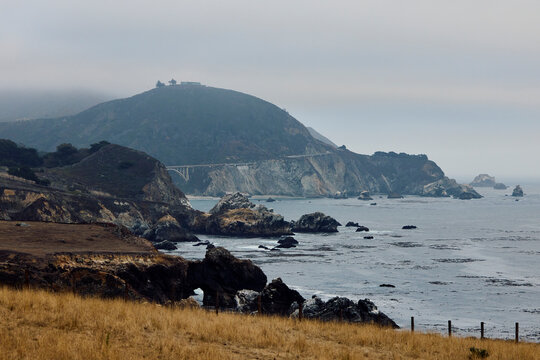 Coastal View With Hills and Ocean in Big Sur