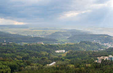 Fototapeta premium View of the mountains and Kislovodsk from the observation decks of the Kislovodsk Park