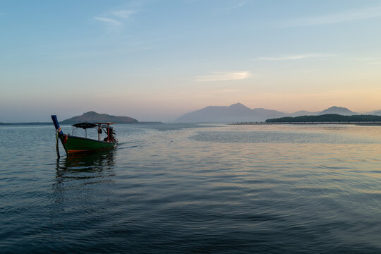 Long tailed boat at dawn, Bang wan, Thailand.
