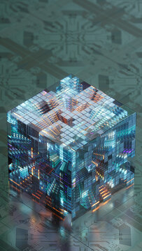 AI Data Infrastructure Cube with Neural Processing Layers