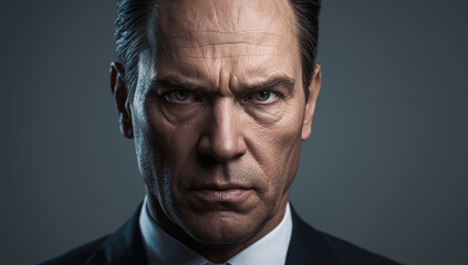 Fototapeta premium Intense mature man portrait with dramatic lighting and serious expression