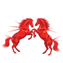 Two Rearing Red Horses Illustration, Fighting Spirit, Dynamic Power © budi